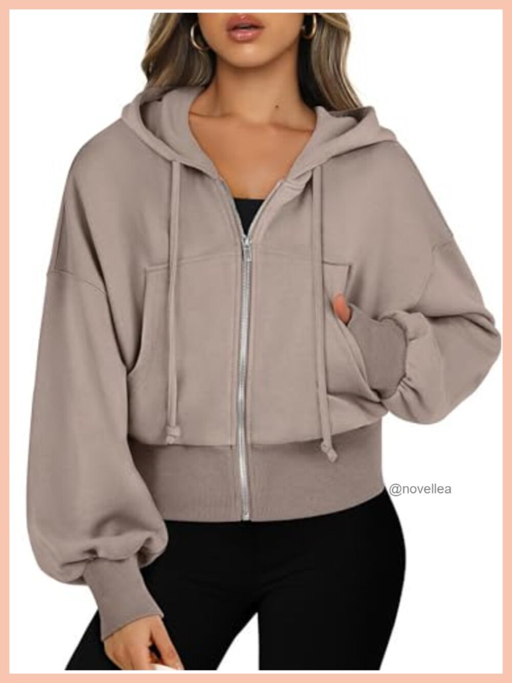 Cropped Zip-Up Hoodie Women Regular Fit Long Sleeve Front Pocket